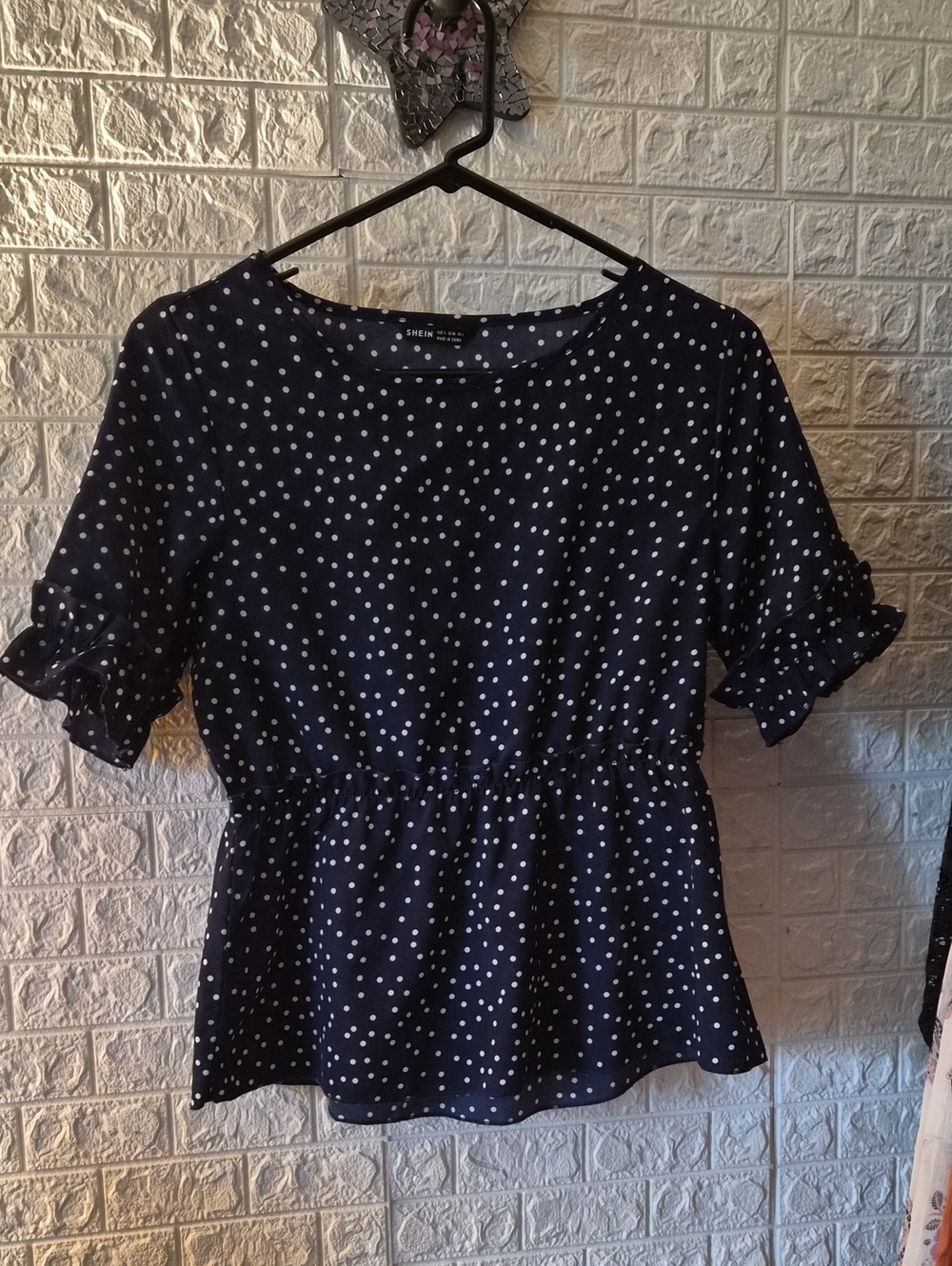 navy with poke a dots dressy top from shein